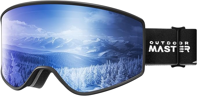 OutdoorMaster Pulse Ski Goggles, Frameless OTG Cylindrical Snow Goggles with Lock & Fit Lens Change System for Adults