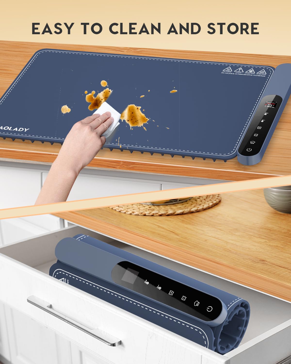 Warming Mat for Food, Electric Silicone Fast Heating Chafing Dishes for Parties Buffet with APP Controller 15"x23.6" with 8H Timer & Adjustable Temperature, Navy Blue