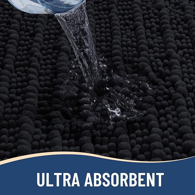 Arotive Luxury Chenille Bathroom Rug Mat, Extra Soft Thick Absorbent Shaggy Bath Rugs, Non-Slip Machine Wash Dry, Plush Bath Mats for Bathroom, Shower and Tub, 59x35, Black
