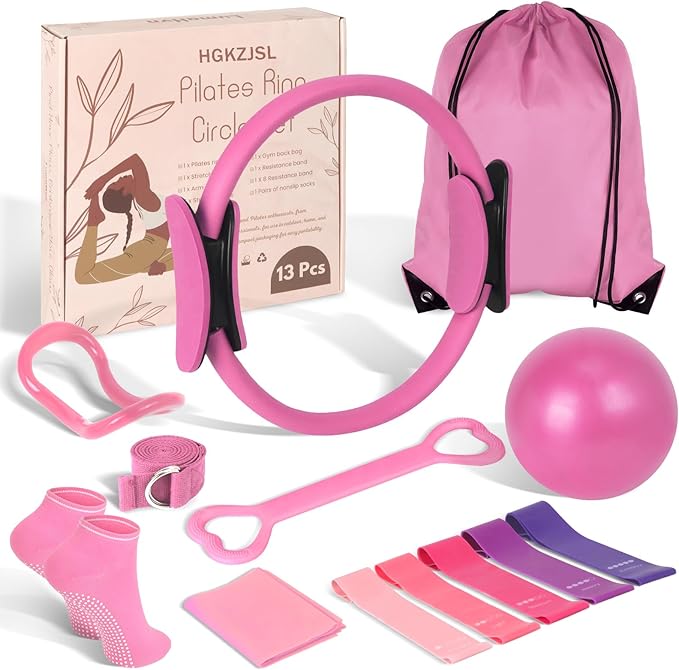 HGKZJSL Home Pilates Essentials Kit for Women,Pilates Equipment Set with 9 Inch Yoga Ball,Figure 8 Resistance Band,Pilates...