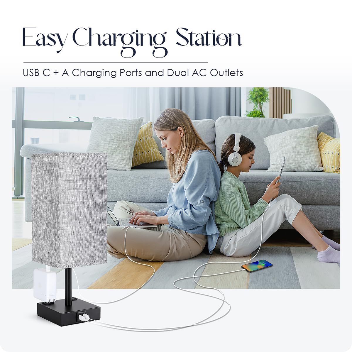Soilsiu Bedside Lamp - Touch Control Table Lamp With Usb C+A Ports, 3-Way Dimmable, 4.3 Width, Gray, Led Bulb Included, Model