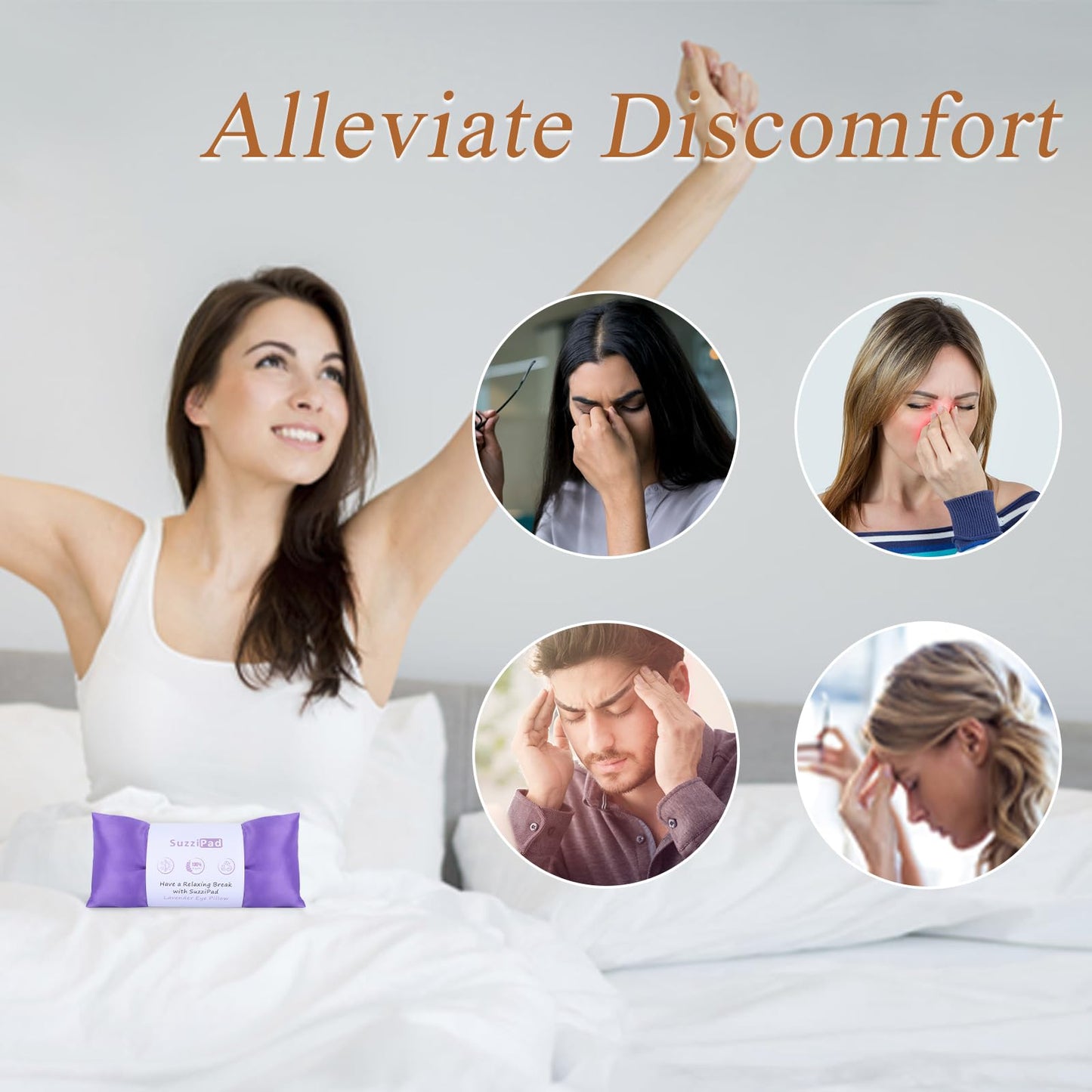 SuzziPad Lavender Eye Pillows for Relaxation with Aromatherapy, Weighted Mask for Sleeping, Hot & Cold Therapy Compress for Dry Eyes, Yoga Meditation Pillow, Purple, 4 Packs