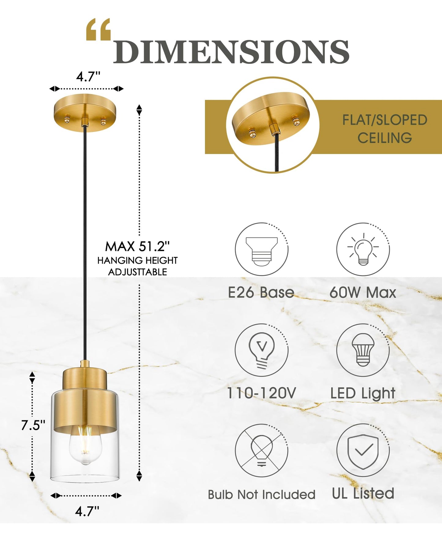 Audickic 2-Pack Pendant Lights Kitchen Island  Brushed Gold Dual Shade Hanging Lights Fixtures With Metal And Clear Glass  Brass Kitchen Pendant Lighting Over Island For Dining Room  Ad-24022-1P2-Gd