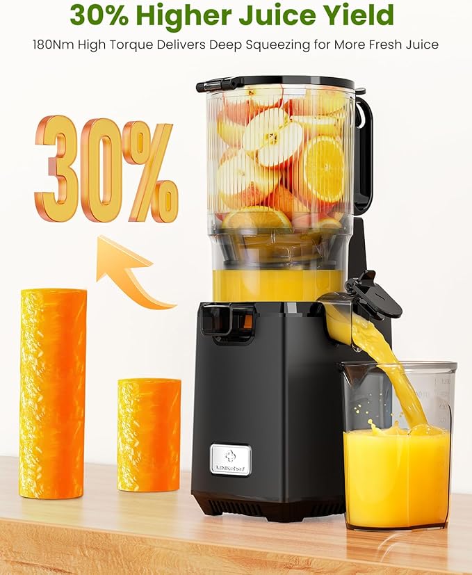 LINKChef Cold Press Juicer Machines, 130mm Diameter and 1.8L Capacity Juicers Whole Fruit and Vegetable, 250W Masticating Slow Juicer with Automatic Cutting, BPA-Free Tritan