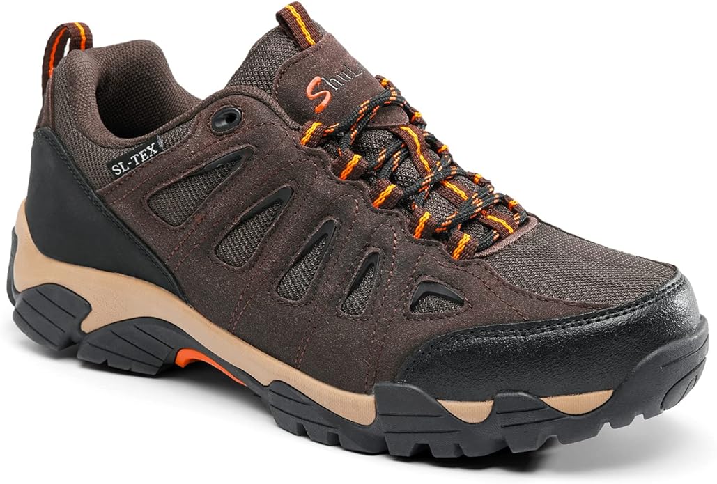 SHULOOK Men's Waterproof Hiking Shoes Lightweight Anti Slip Outdoor Ankle Boots Breathable Hike Trekking Trails Shoe