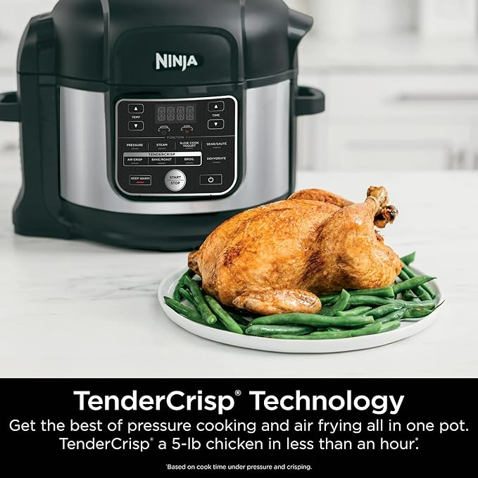 Ninja Foodi 10-in-1 Pressure Cooker & Air Fryer, 6.5-Qt Stainless Multicooker with TenderCrisp Technology & Nonstick Pot for Family Meals