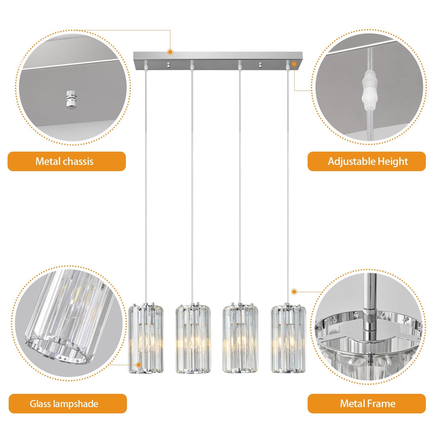 Zhllmq Chrome Pendant Lighting Modern Pendant Light  Mini Crystal Chandeliers Adjustable Pendant Light Fixture For Kitchen Island Dinning Room Corridor Bedroom(Gold 4-Light)