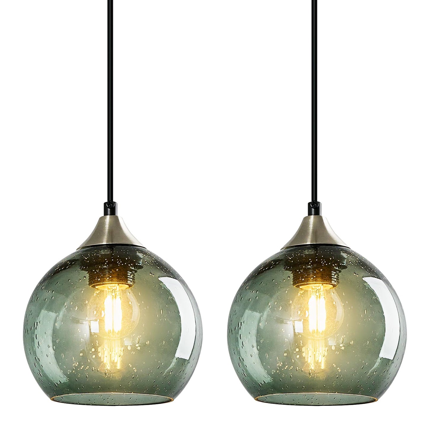 Lbsqj Gray Green Glass Pendant Lights Kitchen Island Lighting Globe Pendant Light Fixtures Modern Pendant Lighting For Kitchen Island Bedroom Living Dining Room Light Fixture(5.9In  2-Pack)