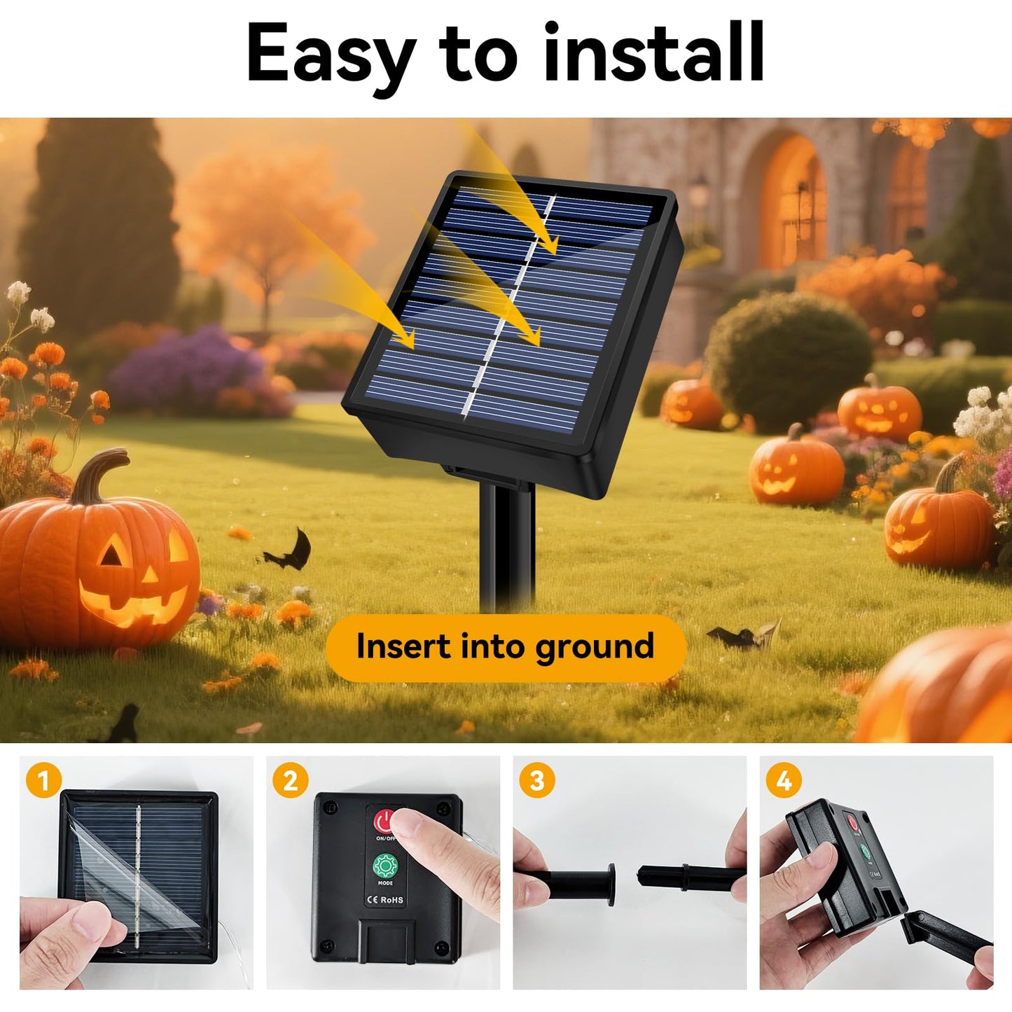 Solar String Lights Outdoor Waterproof 2 Pack Total 66Ft 200Led 8 Modes Twinkle Lights Solar Fairy Lights For Patio  Garden Yard Party Tree Christmas Halloween Decoration  Orange + Purple