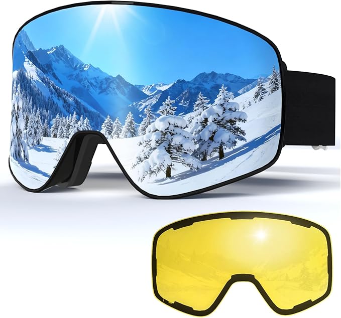 SKi Goggles,Frameless Snowboard Goggles with 2 UV400 Magnet Ski Lenses,YH212 Anti-Fog Snow Goggles for Adult Men Women