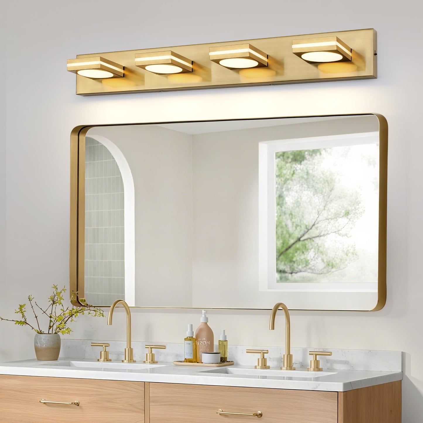 Okeli 4-Light Led Bathroom Vanity Light Fixtures  Gold Modern Bathroom Wall Lighting Fixtures Over Mirror (3Cct  3000K-6000K)