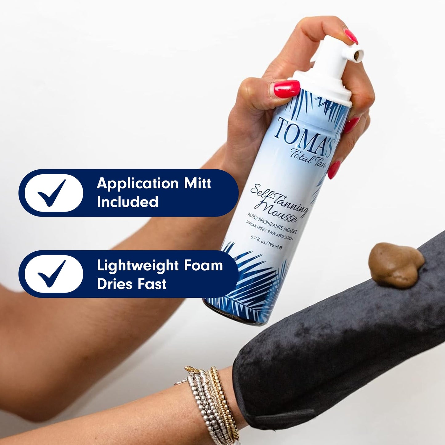 Toma's Total Tan Mousse Instant Sunless Tanner - Whole Body Self-Tanning for Women & Men, Natural Looking Golden Bronze Color St