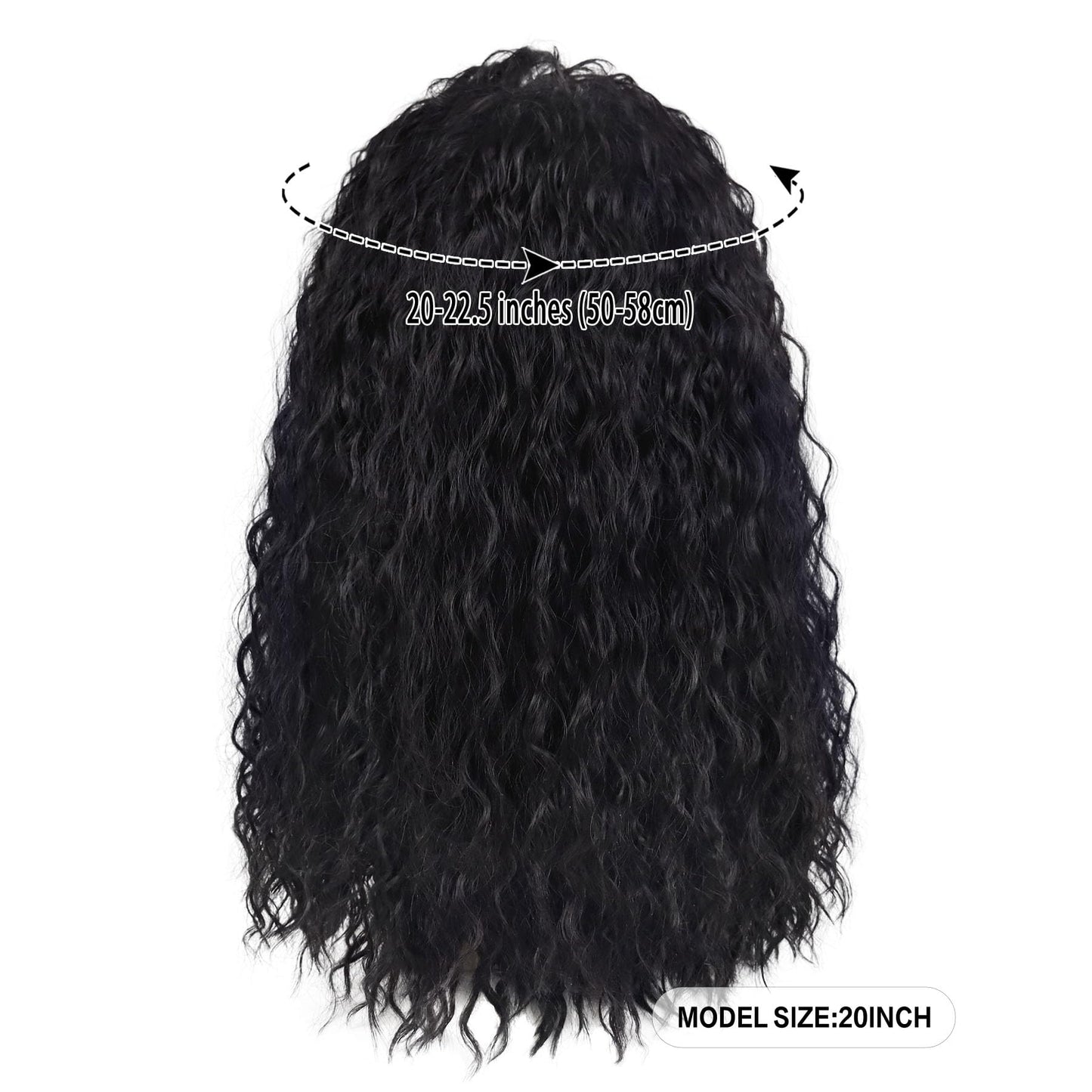GNIMEGIL Cool Long Curly Synthetic Wig for Men in Jet Black - Retro Rock Style Halloween Costume Roleplay Black Curly Wig Deep W