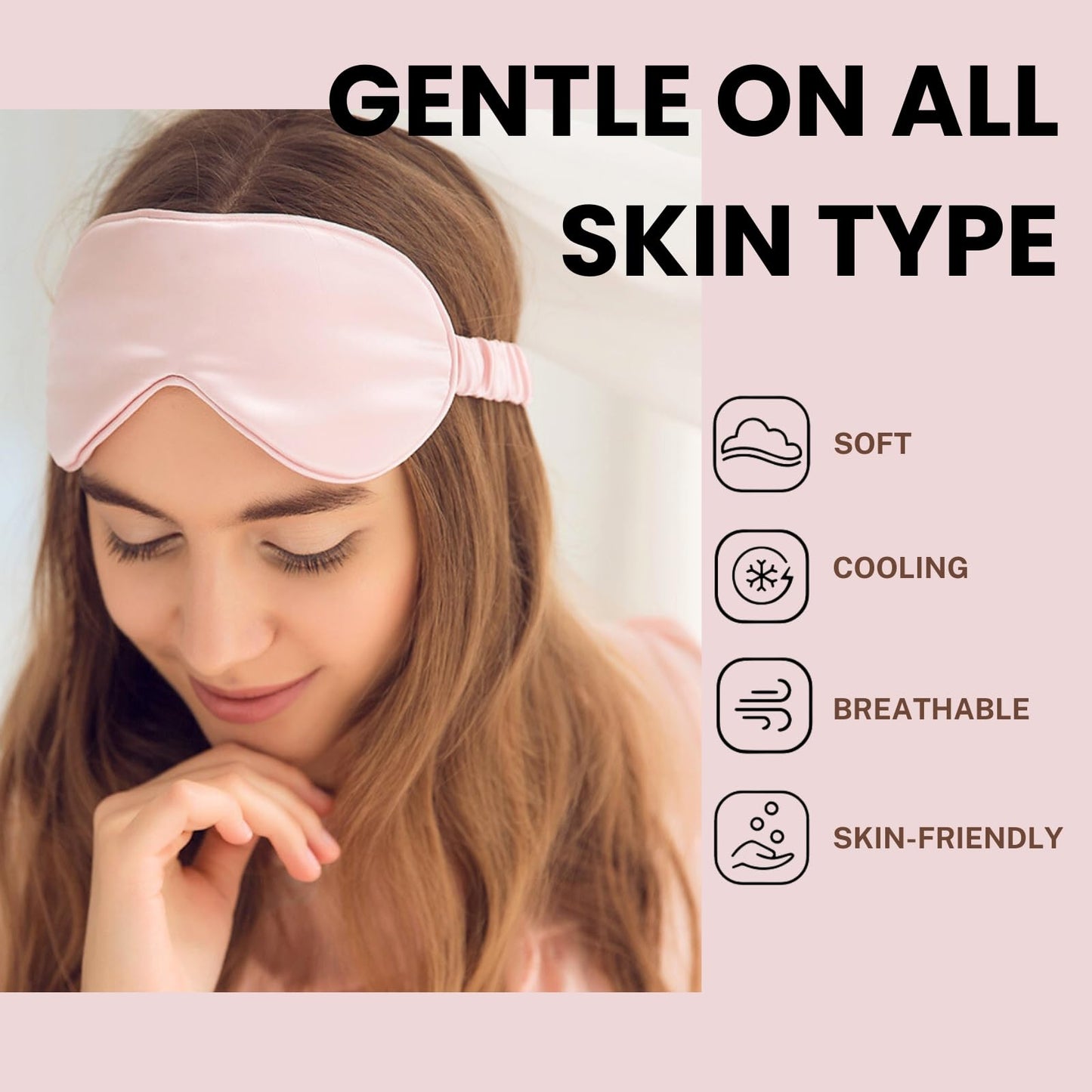 LCBD Silk Satin Sleeping Eye Mask, Pink Sleep Eye Mask Night Blindfold for Women and Men, Soft Breathable Blackout Eyeshade Eye Cover for Travel, Wedding Bridesmaid Gift