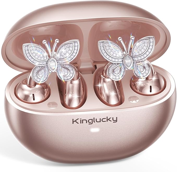 Kinglucky ClipFree Open-Ear Headphones with Butterfly Earrings, Ultra-Comfort & Snug Fit Clip On Earbuds, 50H Playtime Blu...