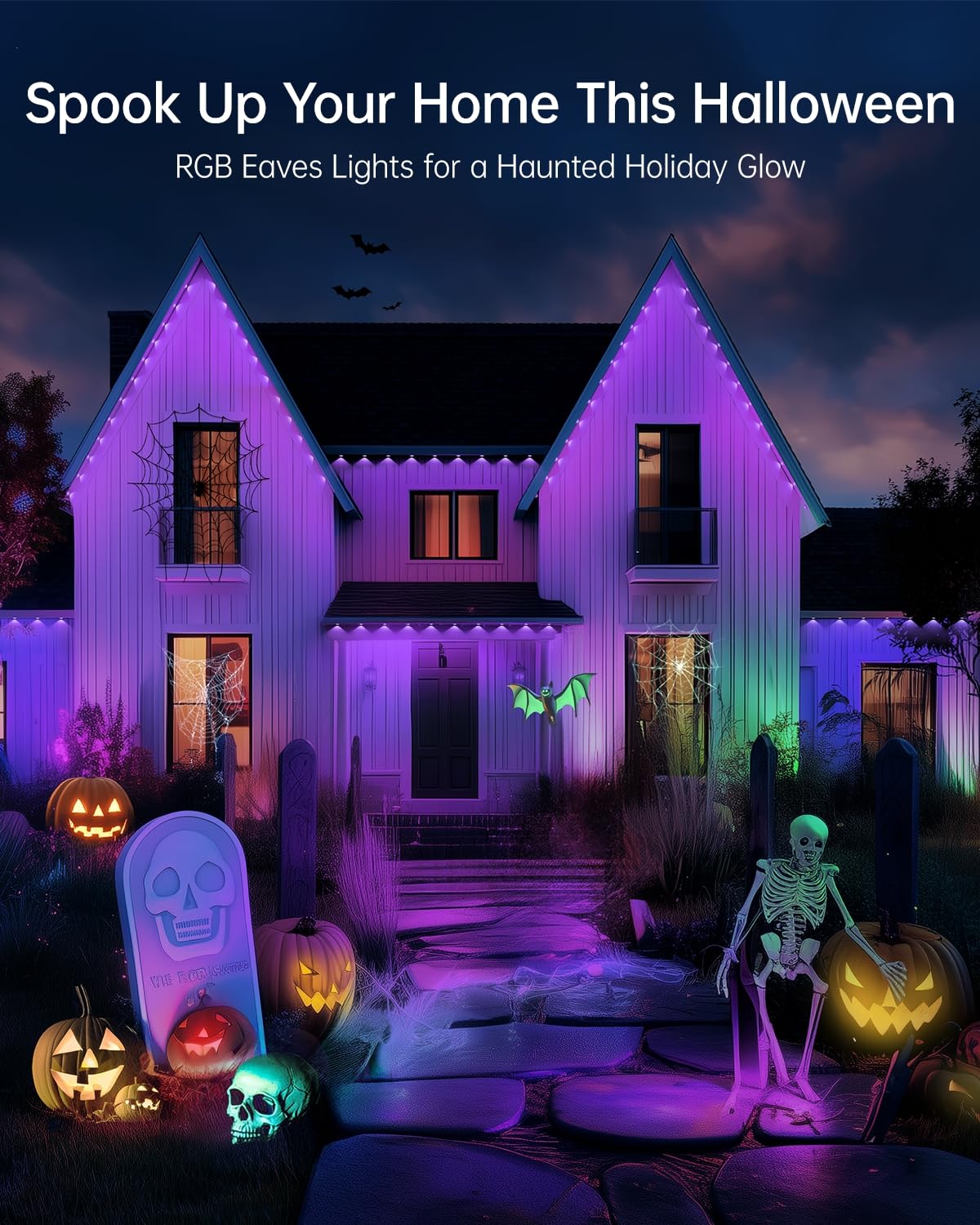 lemonrole 100FT Outdoor RGB Eaves Lights - App Control, IP67 Waterproof, Multicolor, Model 3030