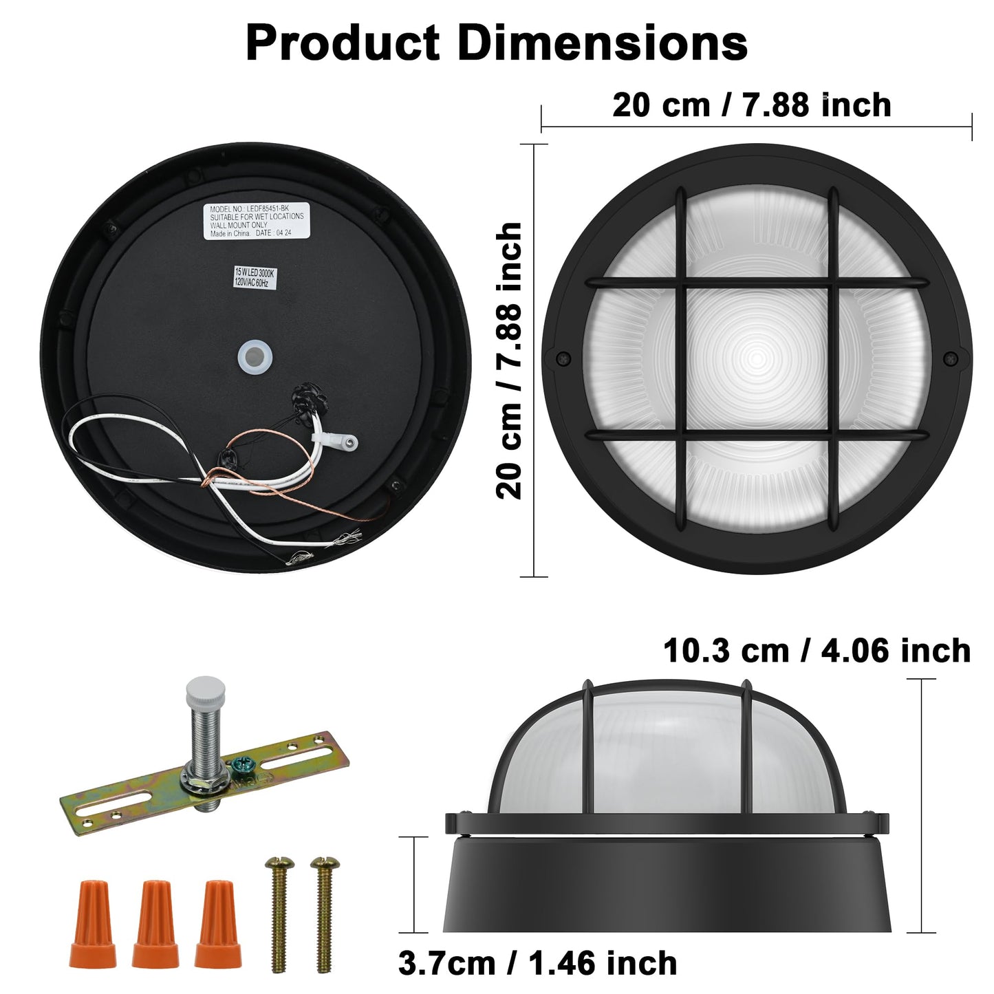 Faymart Lighting 8 Inch Black Round Bulkhead Led Light Set Of 2 Nautical Outdoor Lights Black Round Led Sauna Light 3000K 1500Lm 15W Outdoor 8 Nautical Bulkhead Wall Lights