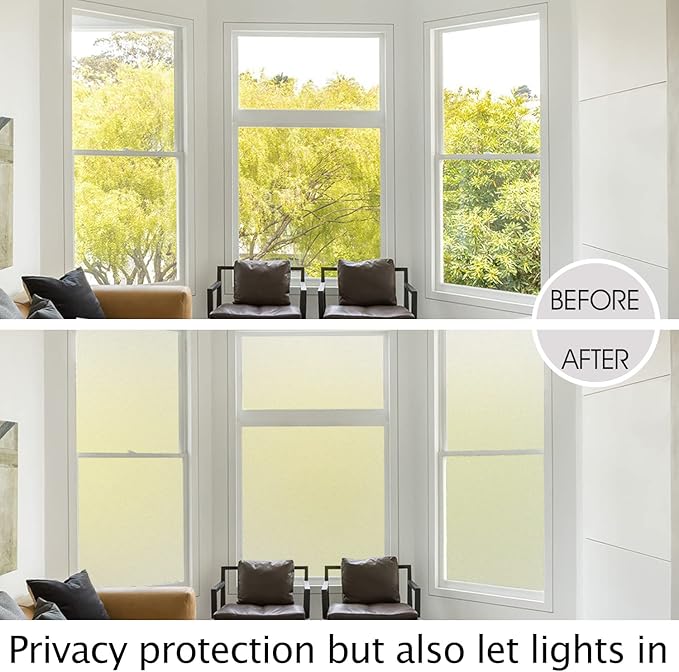 HIDBEA Frosted Window Privacy Film Heat Control UV Blocking, Static Cling Non-Adhesive Reusable Door coverings for Bathroom Home Office (Frosted 29.5 Inch x 13.1 Feet)