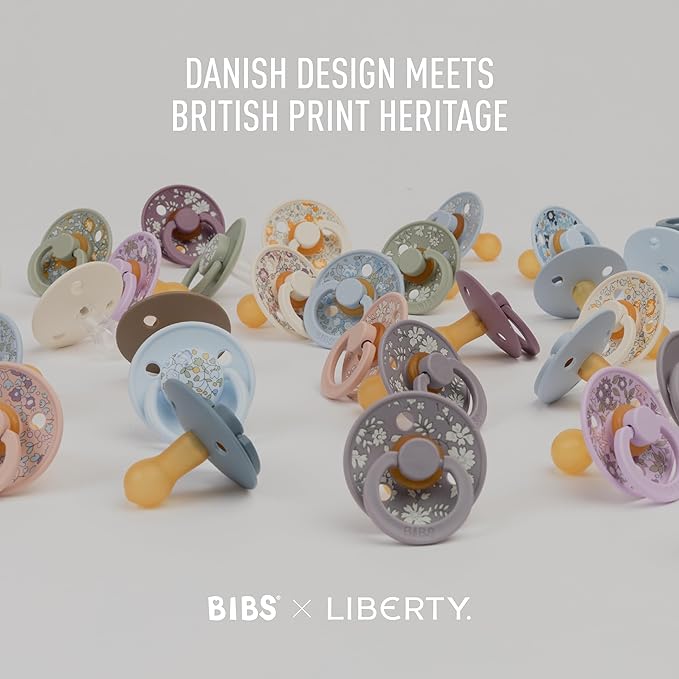 BIBS Colour Liberty Soother 2-Pack, BPA Free Dummy Pacifier, Round Nipple. Natural Rubber Latex, Made in Denmark, Size 2 (6-18 Months), Eloise Sage