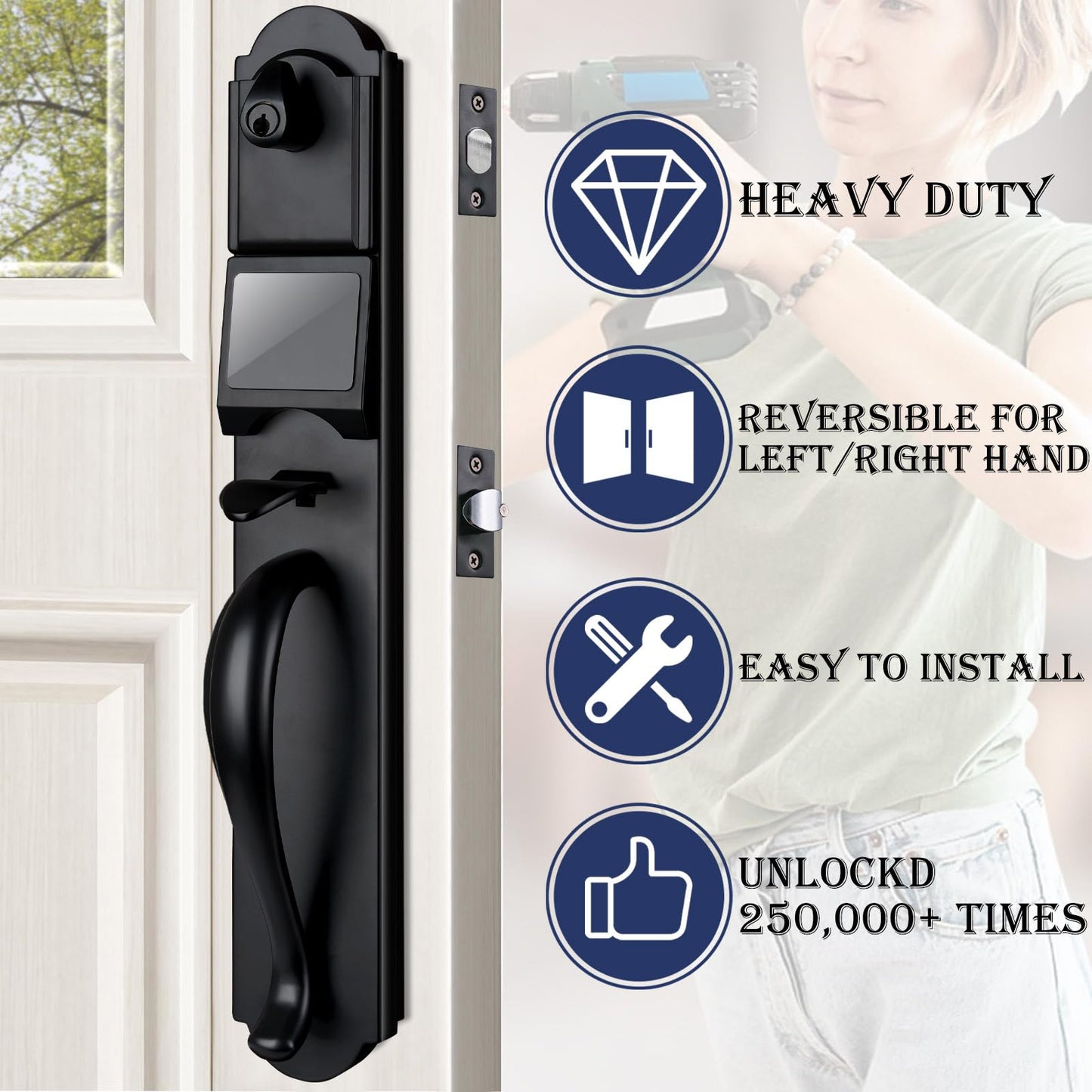 HISAFE Keyless Entry Door Lock Set, Camelot Trim Exterior Door Handleset with Single Cylinder Deadbolt, Heavy Duty Front Door Lockset, Left Handed, 17.52'' Length
