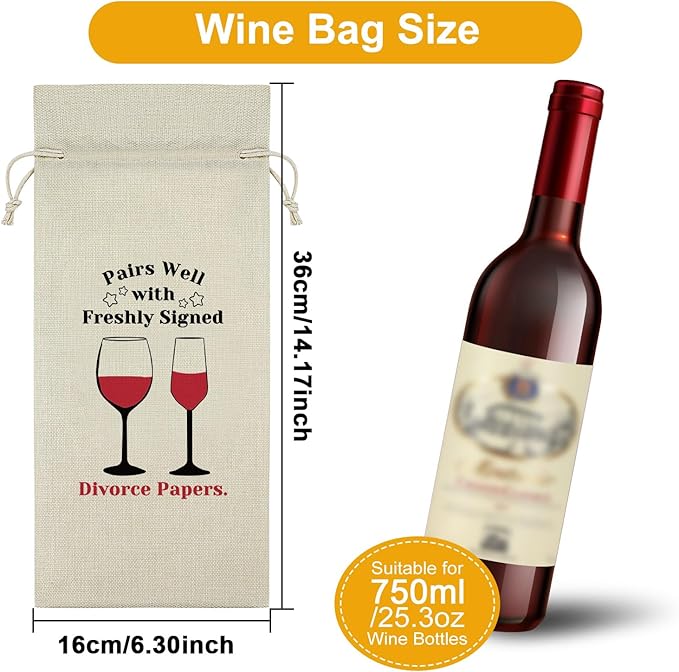 Divorce Gifts for Women Wine Bag Divorce Party Gifts for Him Breakup Gifts for Her Wine Bottle Decoration Bag New Beginning Gift Ideas Pairs Well with Freshly Signed Divorce Papers（Beige）
