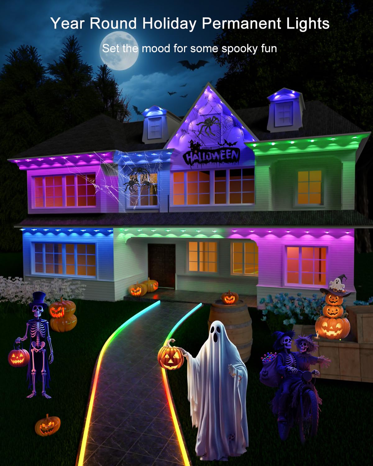 Permanent Outdoor Lights - 100Ft Smart Ai Rgb+Ic Led With 72 Lights  Ip67 Waterproof  75+ Scene Modes  Alexa/Google/Remote Control Enabled  Diy Music Sync For Christmas  Holiday & Home Decor  White