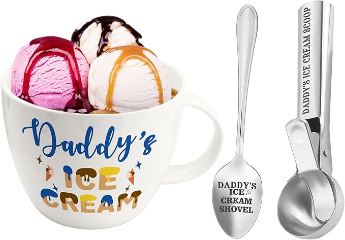 Christmas Daddy Gifts, Gifts for Dad from Daughter, Daddy's Ice Cream Bowl Scoop Shovel Spoon Set, Dad Ice Cream Birthday Present for Him Man