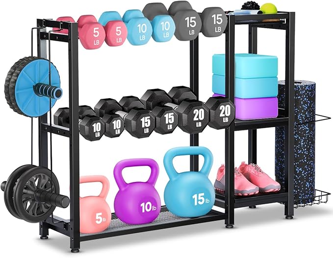 FHXZH 3-Tier Dumbbell Rack Stand Only - Adjustable Weight Rack for Home Gym, Heavy-Duty Weight Stand for Dumbbells Kettleb...