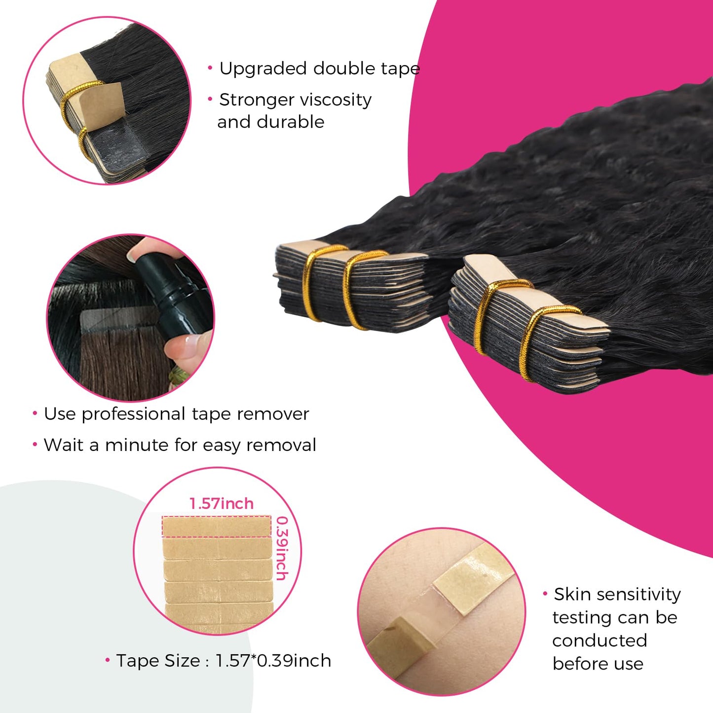 Lashey 100g 40pcs Tape in Hair Extensions Human Hair 20 Inch Kinky Straight Natural Black Tape in Hair Extensions Double-Side Ta