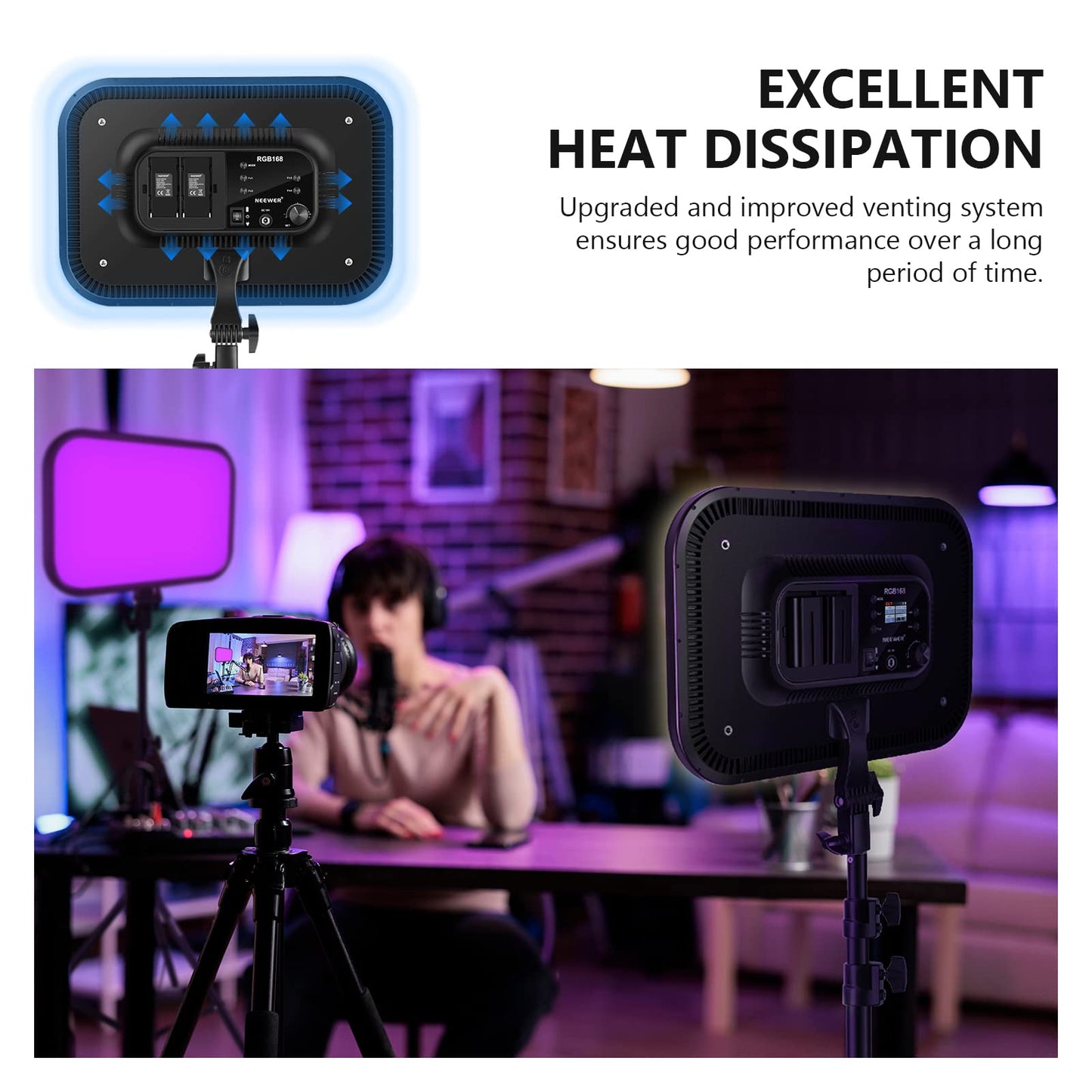NEEWER RGB168 18.3" RGB LED Video Panel Light with App Control, 2 Pack Tripod Stand Kit, 60W/360° Full Color/2500~8500K/CRI97+, Studio Photography/YouTube Recording/Game Streaming Key Lighting