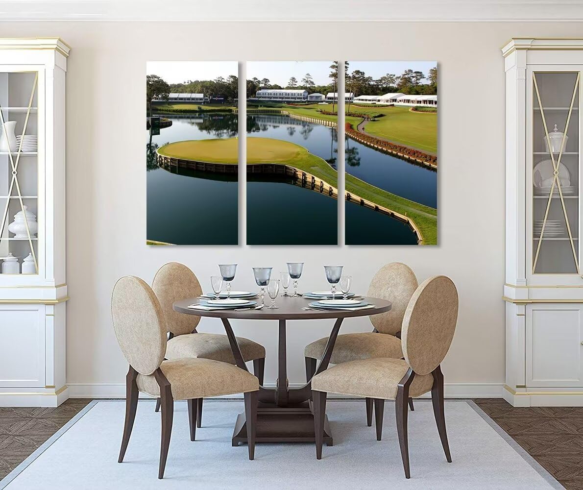 chenchenArt USA Golf Course Wall Art for Living Room Bedroom Bathroom Home Decorations TPC Sawgrass Golf Course Pictures Posters Canvas Prints Modern Artwork Framed Ready to Hang(20''W x 40''H x3)