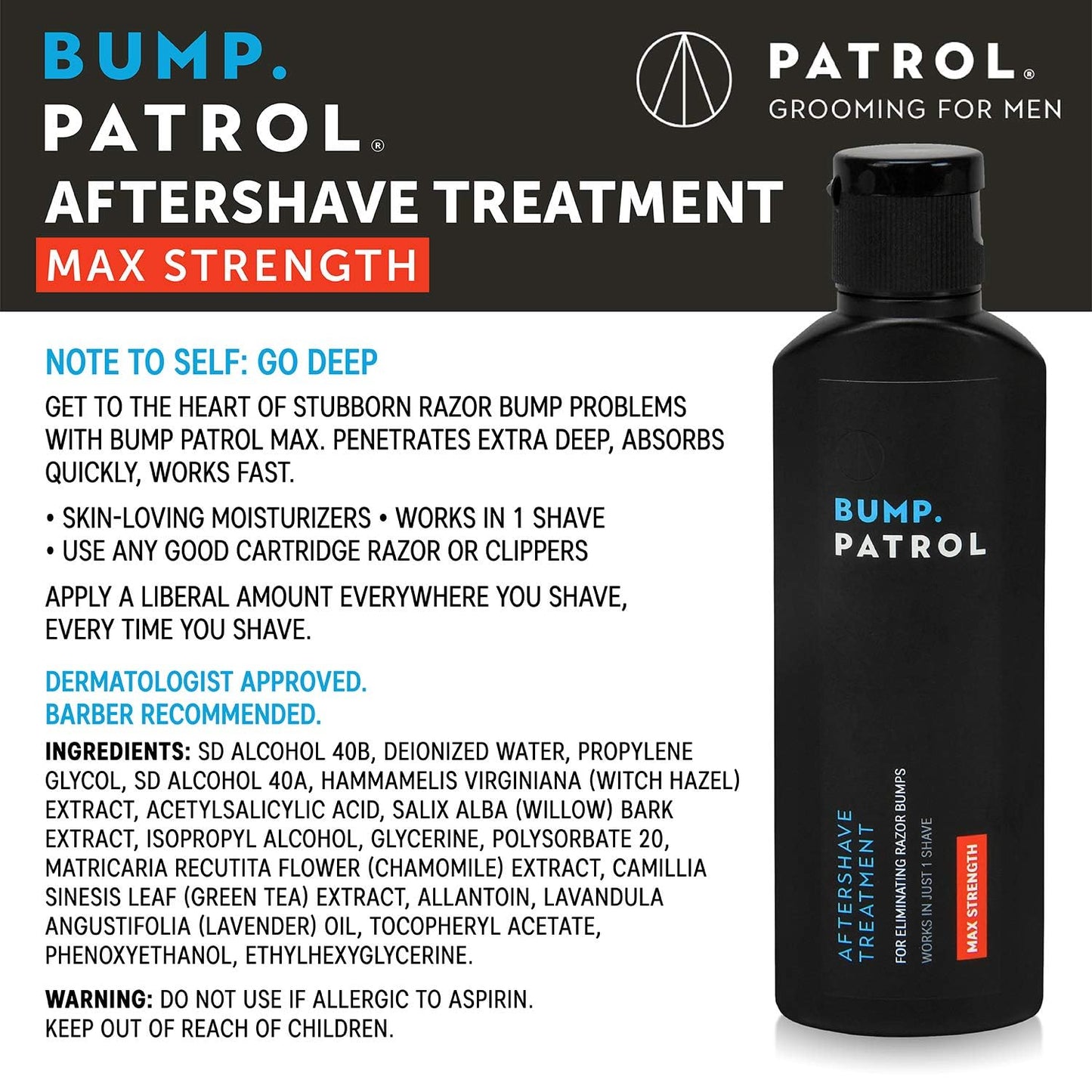 Bump Patrol Maximum Strength Aftershave Formula - After Shave Solution Eliminates Razor Bumps and Ingrown Hairs - 2 Ounces 2 Pac