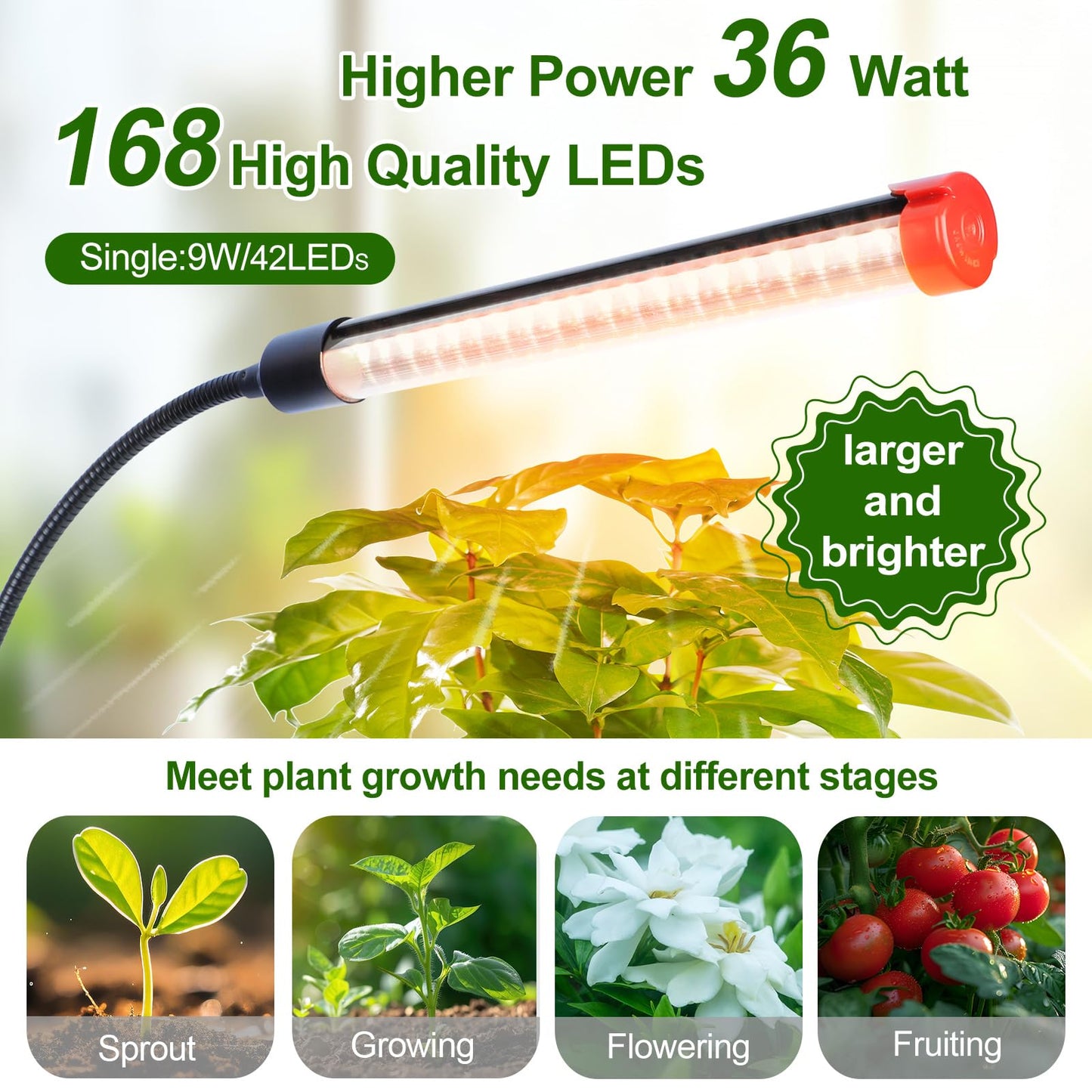 4-Head Strong Clip Grow Lights For Indoor Plants  Seed Starting  Bonsai  Succulent  Cactus With Timer  36 Watt Power Home Plug  Enough High-Intensity Like Sun  Best Gift For Plants Lover