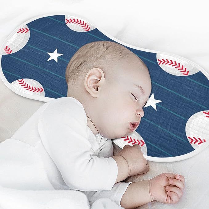 Muslin Baby Burp Cloths Set of 1, Soft Absorbent Baseball Stripe Muslin Washcloths, Bibs, Face Towel for Newborn Boys Girls, 22 x 11 Inch