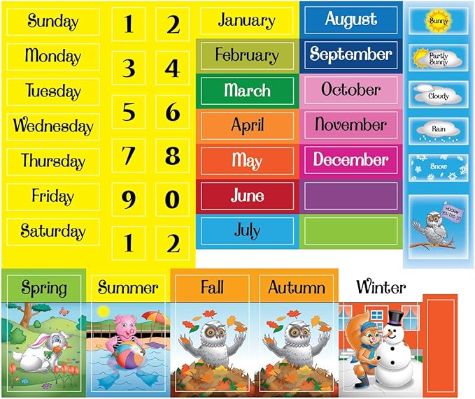 ZazzyKid Magnetic Calendar & Weather Chart for Kids - Preschool Daily Calendar Learning for Days of the Week, Months, Weather & Season Pink