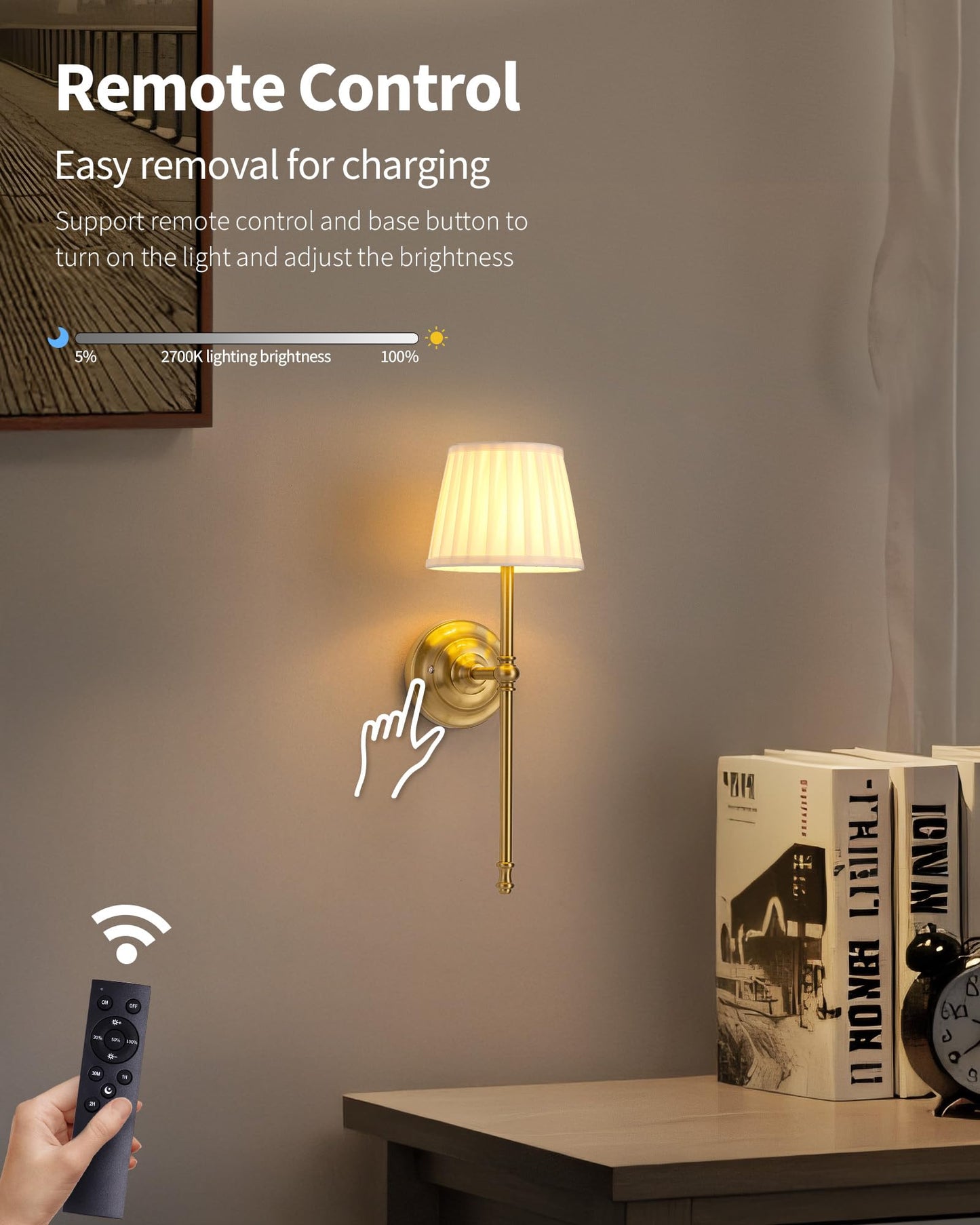 Kdg Cordless Wall Sconces Set Of 2  Small Wireless 5200Mah Rechargeable Battery Fabric Led Wall Lamps  Portables Lightings For Wall discomfort-reducingting  Living Room  Bedroom  Hallway  Gifts  Night Light (Gold)