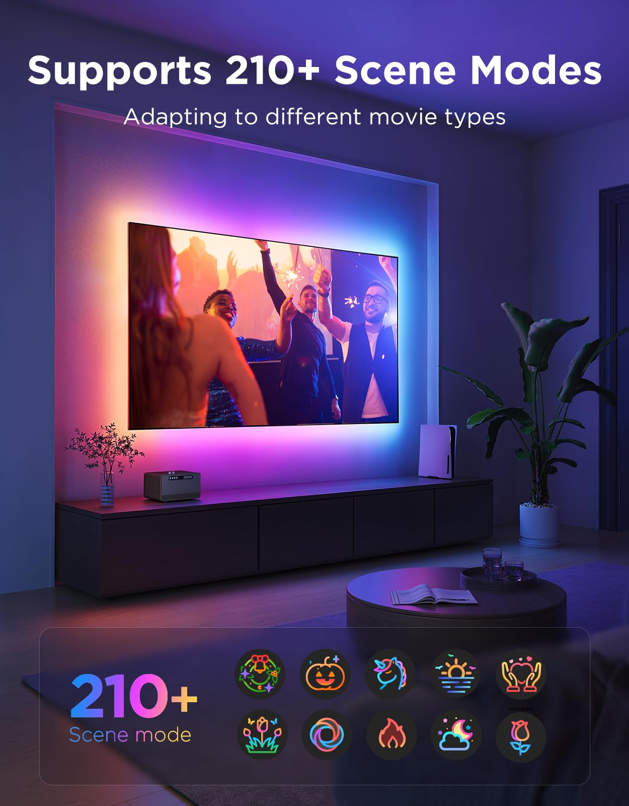 Govee TV LED Backlight 2, 14.4ft Cuttable TV Lights for 32-70 Inch TVs, Color Changing RGBWIC LED Strips Lights with 210+ Scene Modes & Music Sync, Smart APP and Voice Control, Easy Install