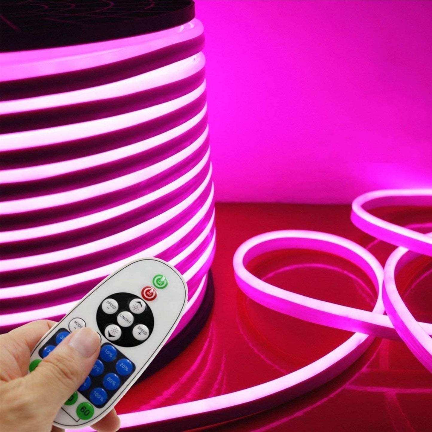 IEKOV LED Neon Light, 20m/65.6ft, Dimmable, Waterproof, 120 LEDs/M, Pink, Model NEON LIGHT-P-20M