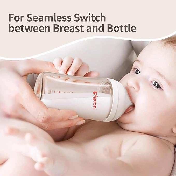 Pigeon Silicone Nipple (Stage 2) with Latch-On Line, Nurture & Nest, Natural Feel, 1+ Months, 3 Counts
