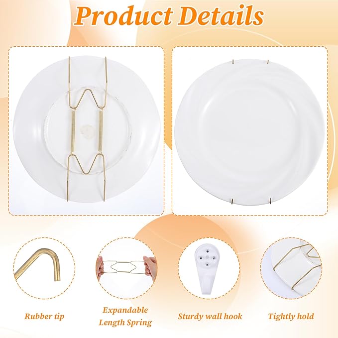 5 Pack Plate Hangers for The Wall Invisible Decorative Wall Plate Holders Stainless Steel Plates Walls Hanger Wire Plates Holder with Hooks for Display Platter Dish Various Sizes