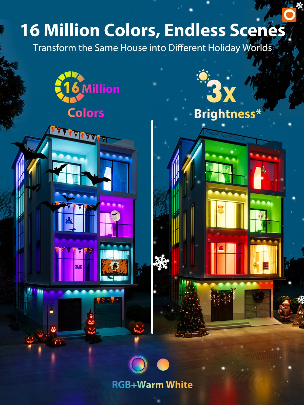 addlon 200FT Smart RGB LED Outdoor Lights, IP67 Waterproof, Cuttable & Extendable, White, Model USET-200FT100LED-B-243C+P3