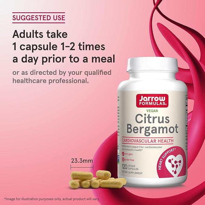 Jarrow Formulas Citrus Bergamot 500 mg - 120 Servings (Veggie Caps) - Antioxidant Support for Cardiovascular & Metabolic Health - Dietary Supplement - Gluten Free - Use with Jarrow Formulas QH-absorb