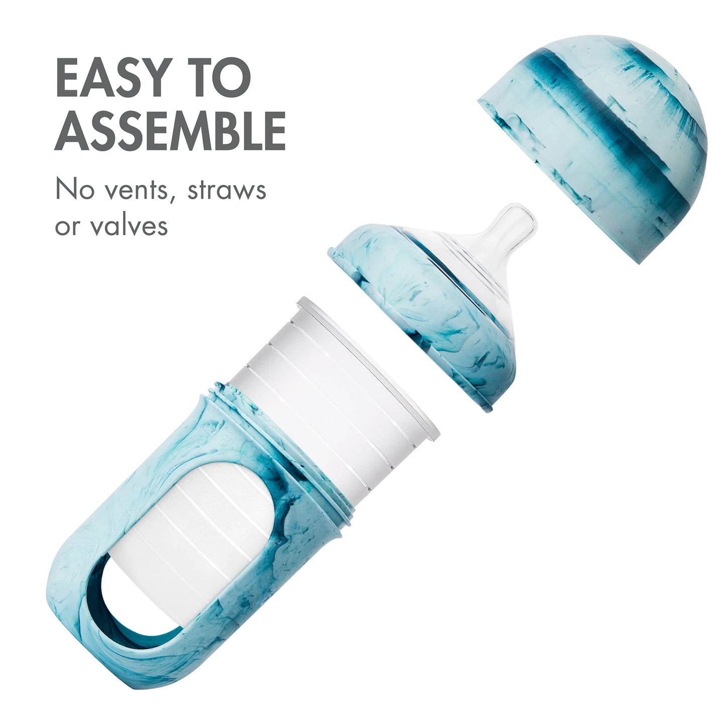 Boon Nursh Reusable Silicone Baby Bottles with Collapsible Pouch - Stage 1 Slow & Stage 2 Medium Flow - Mint & Tie Dye - 3 Count Each