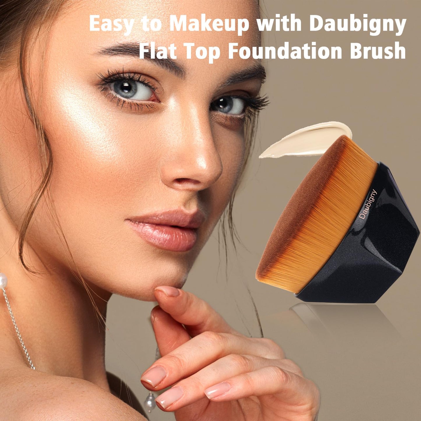Foundation Makeup Brush For Self Tanner Flat Top Kabuki Hexagon Face Blush Liquid Powder Foundation Brush for Blending Liquid, C