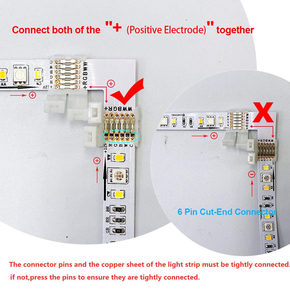 GIDERWEL RGBWW 6 Pins LED Strip Connectors, L Shape, 6 Pack, Solderless Right Angle for LED Lightstrip Plus V3/RGBCCT