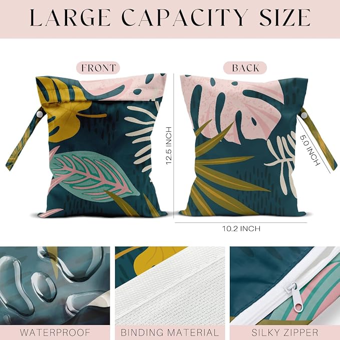4 Pack Wet Bag for Swimsuit, Beach Travel Essentials Wet Dry Bag, for Sunscreen Toiletry Dirty Clothes Yoga Gym Diaper, Friend Summer Beach Vacation Gifts. Palm leaves
