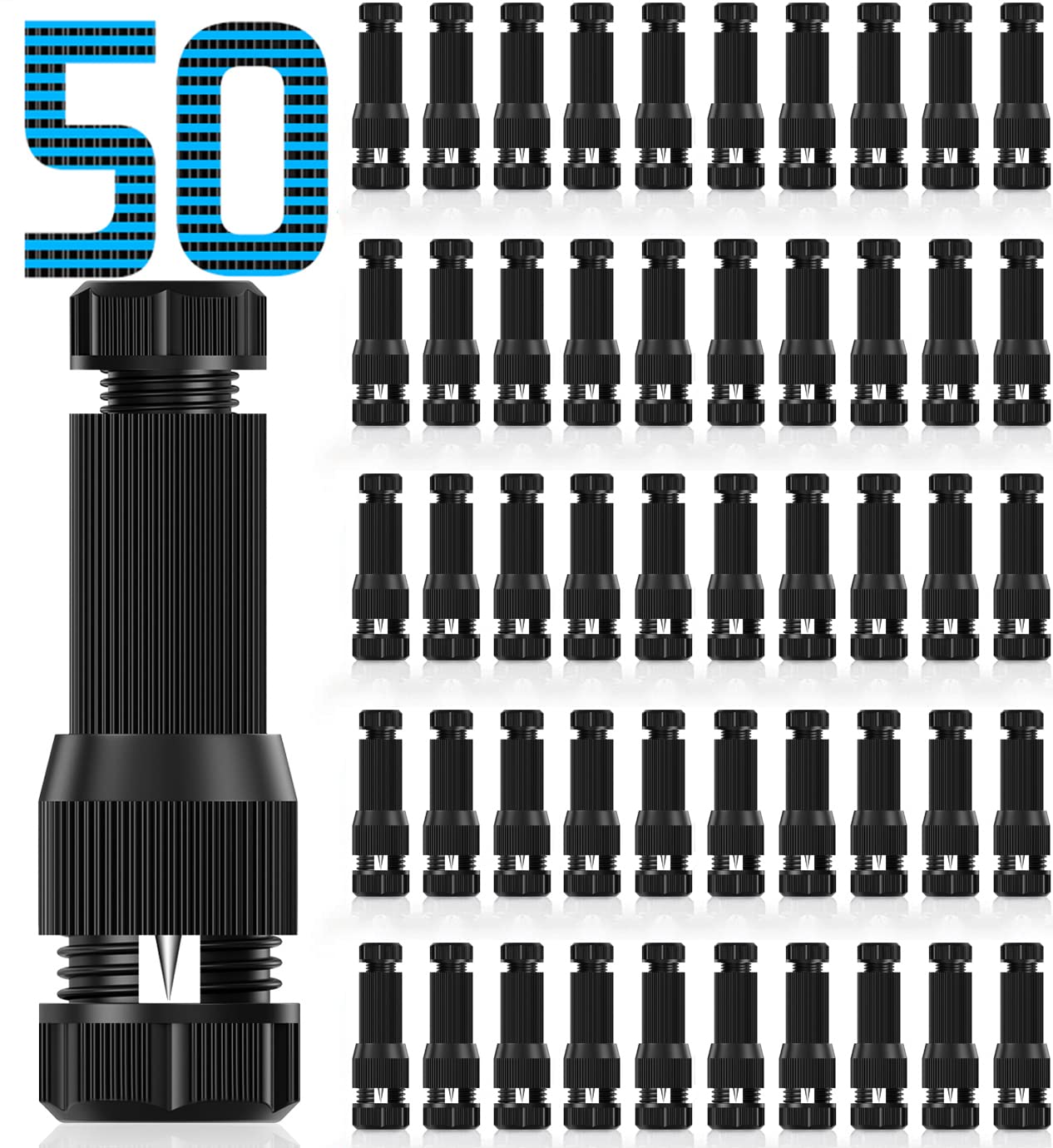 Fntek Low Voltage Landscape Light Wire Connectors, 50 Pack, 14-20 Gauge, Plastic, Black, Model FT-LS00