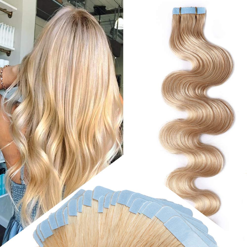 Hairro 22 Inch Tape in Human Hair Extensions Wavy Thin Long Hair 50g 20pcs/pack Seamless Skin Weft Glue in Body Wave Human Hairp
