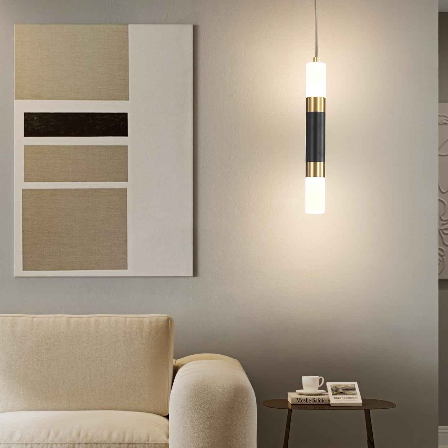 Modern Kitchen Island Pendant Light Fixtures  Black And Gold Led Ceiling Hanging Lights  3 Color 2700K/4500K/6500K  Over Table Mini Linear Acrylic Pendant Lighting For Dining Room  Bedside  Bar