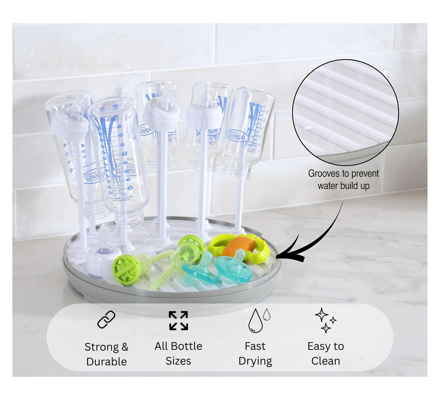Pequeño Baby Bottle Drying Rack Compact Countertop Drying Station for Bottles, Pump Parts & Accessories – BPA-Free, Fast Drying Organizer for Newborn Essentials (Gray/White)